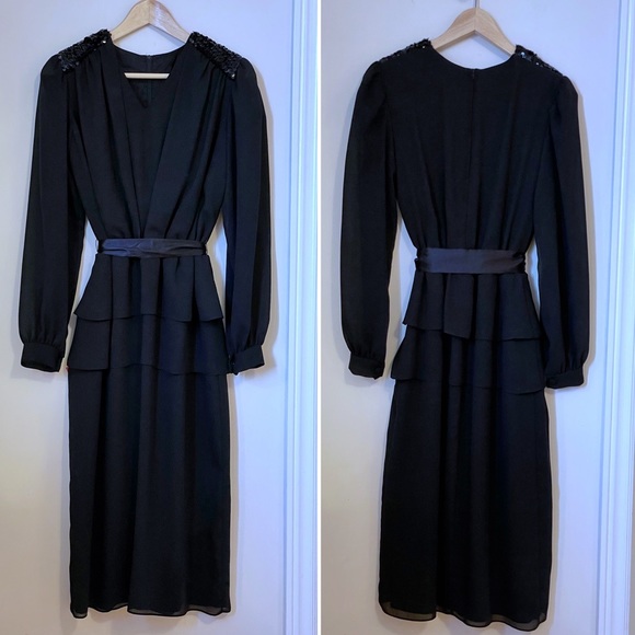 Vintage black midi dress with peplum ruffles - Picture 2 of 15